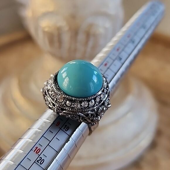 Vintage Enamel and Rhinestone Raised Adjustable Ring - Picture 13 of 14